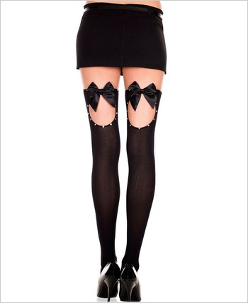 Opaque Thigh Highs With Keyhole Back